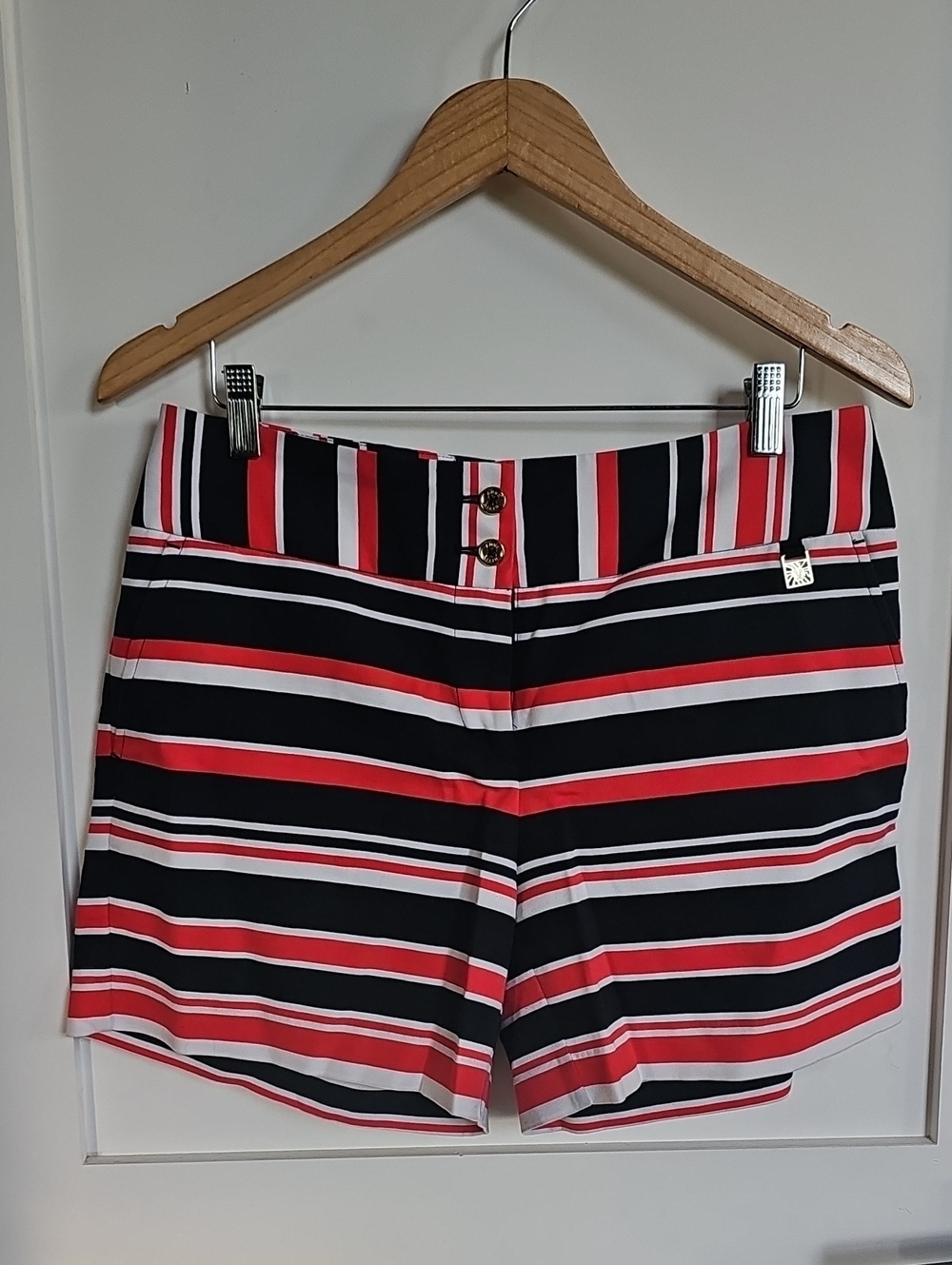 Anne Klein Black, Red & White Striped Bermuda Shorts